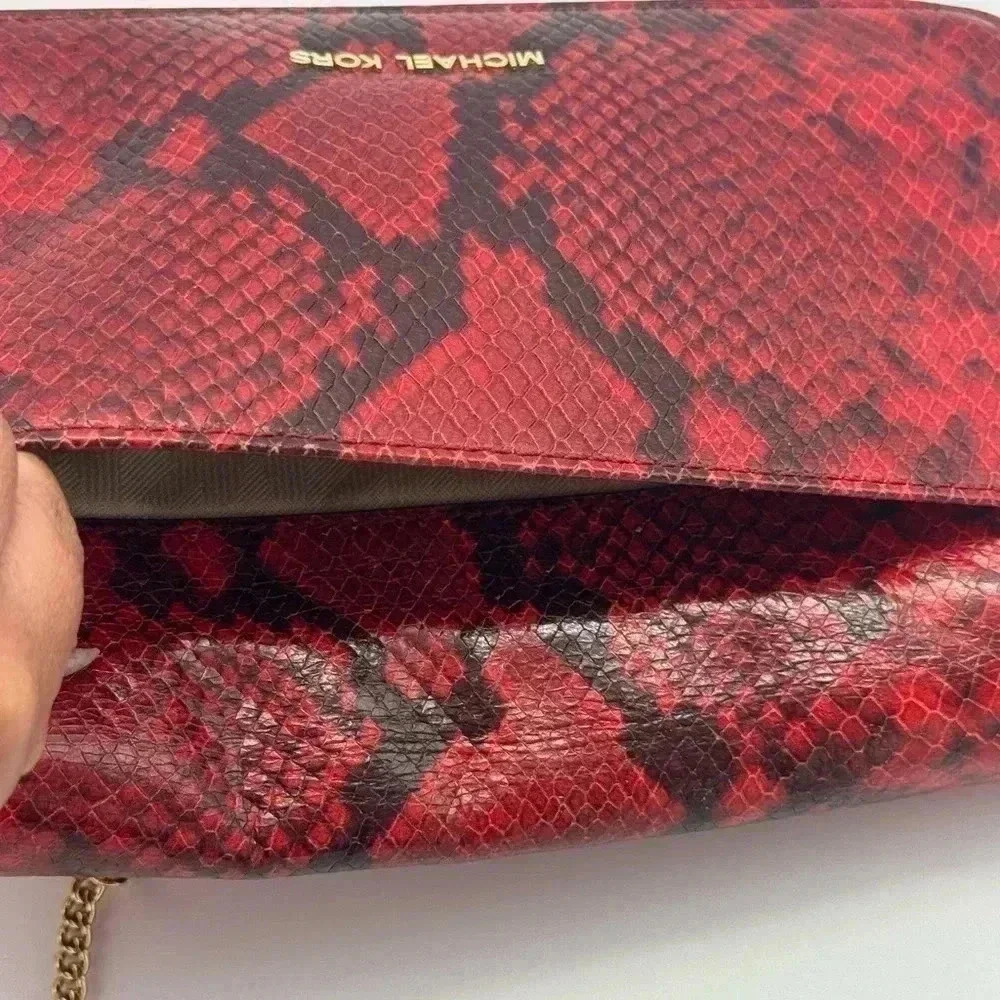 Michael Kors Calf Leather Python Print Clutch Wit… - image 3